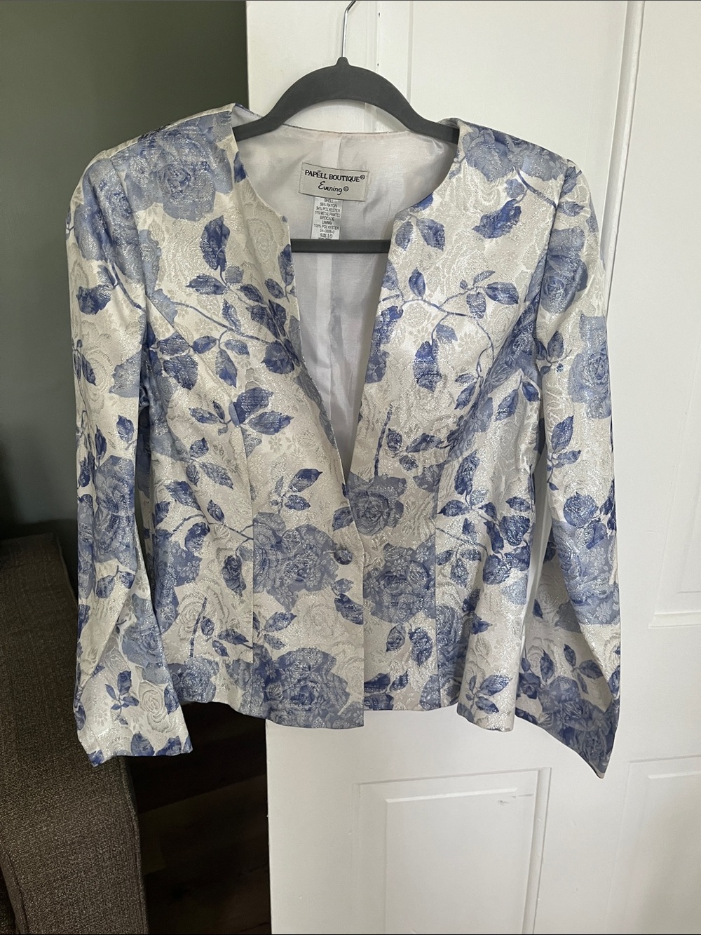 Papell BoutiqueEvening Jacket blue White Silver Floral size 10